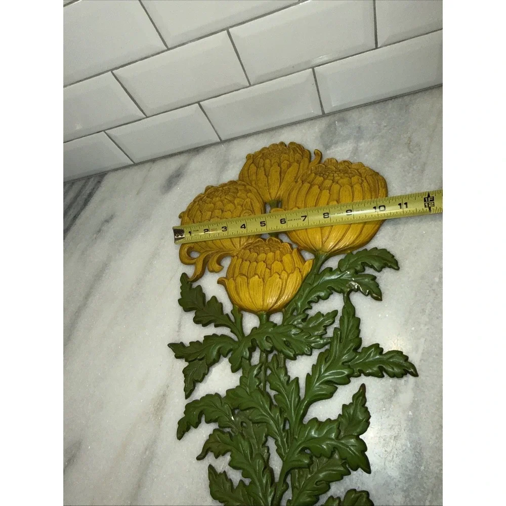 Vintage Chrysanthemum Wall Art Metal Syroco Dart Burwood Large Yellow Flower